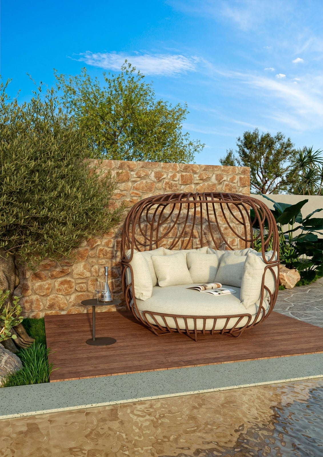 Chaise Tulip com cobertura em ambiente